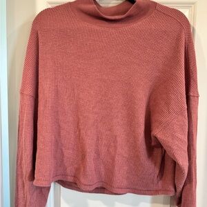 Abercrombie & Fitch Waffle Knit Mock Neck Sweater in Dusty Rose